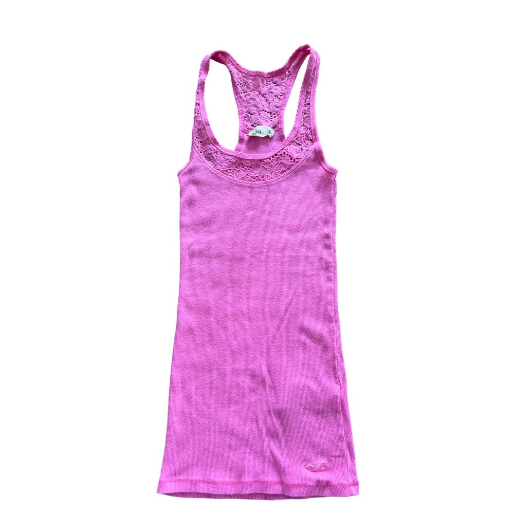 Vintage Hollister Y2K Pink Lace Racerback Tank Top Size S Ribbed Cami 2000s